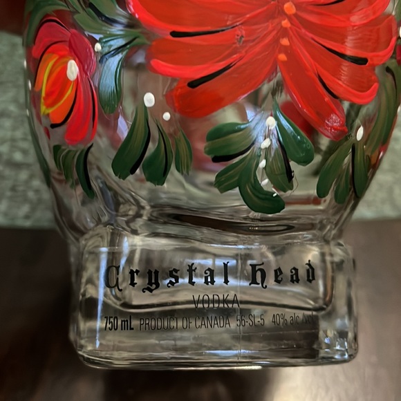 Hand paint tequila glass bottle floral Hungarian crystal head scull empty vodka - Picture 5 of 6